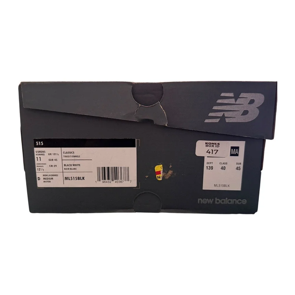 New Balance 515 Sneaker Men Size 11 Black White ML515BLK Low Top Running Shoe